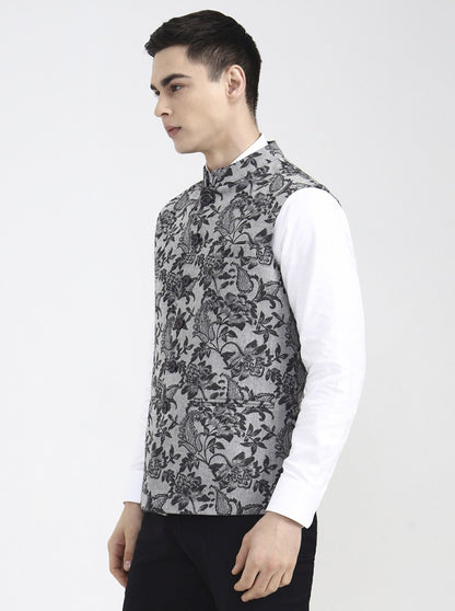 Grey Printed Regular Fit Waistcoat | Wyre