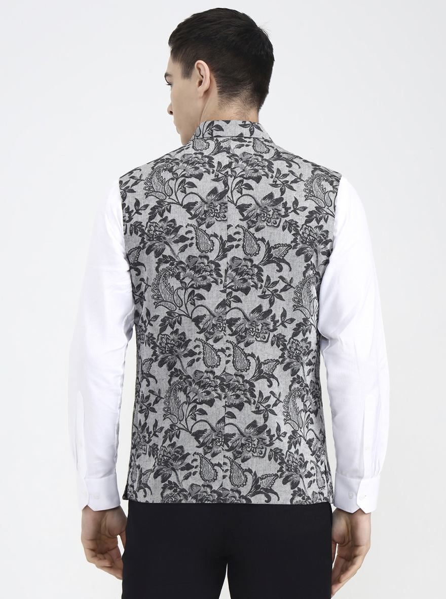 Grey Printed Regular Fit Waistcoat | Wyre