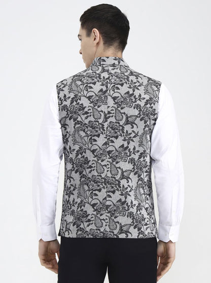 Grey Printed Regular Fit Waistcoat | Wyre