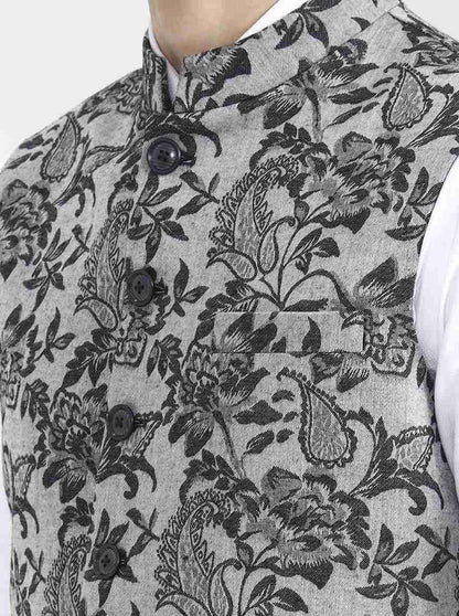Grey Printed Regular Fit Waistcoat | Wyre