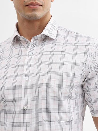 White & Grey Checked Regular Fit Formal Shirt | Greenfibre