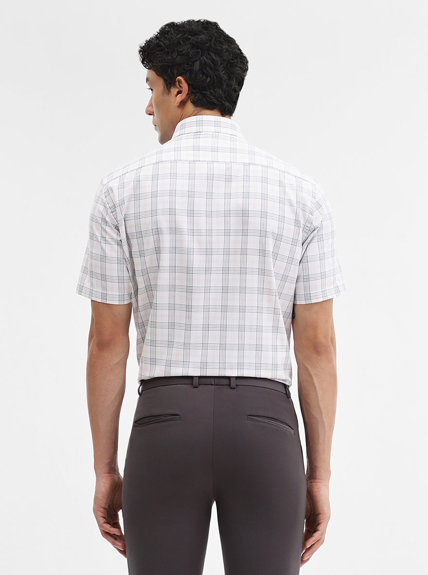 White & Grey Checked Regular Fit Formal Shirt | Greenfibre