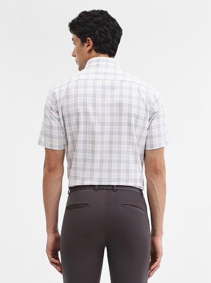 White & Grey Checked Regular Fit Formal Shirt | Greenfibre
