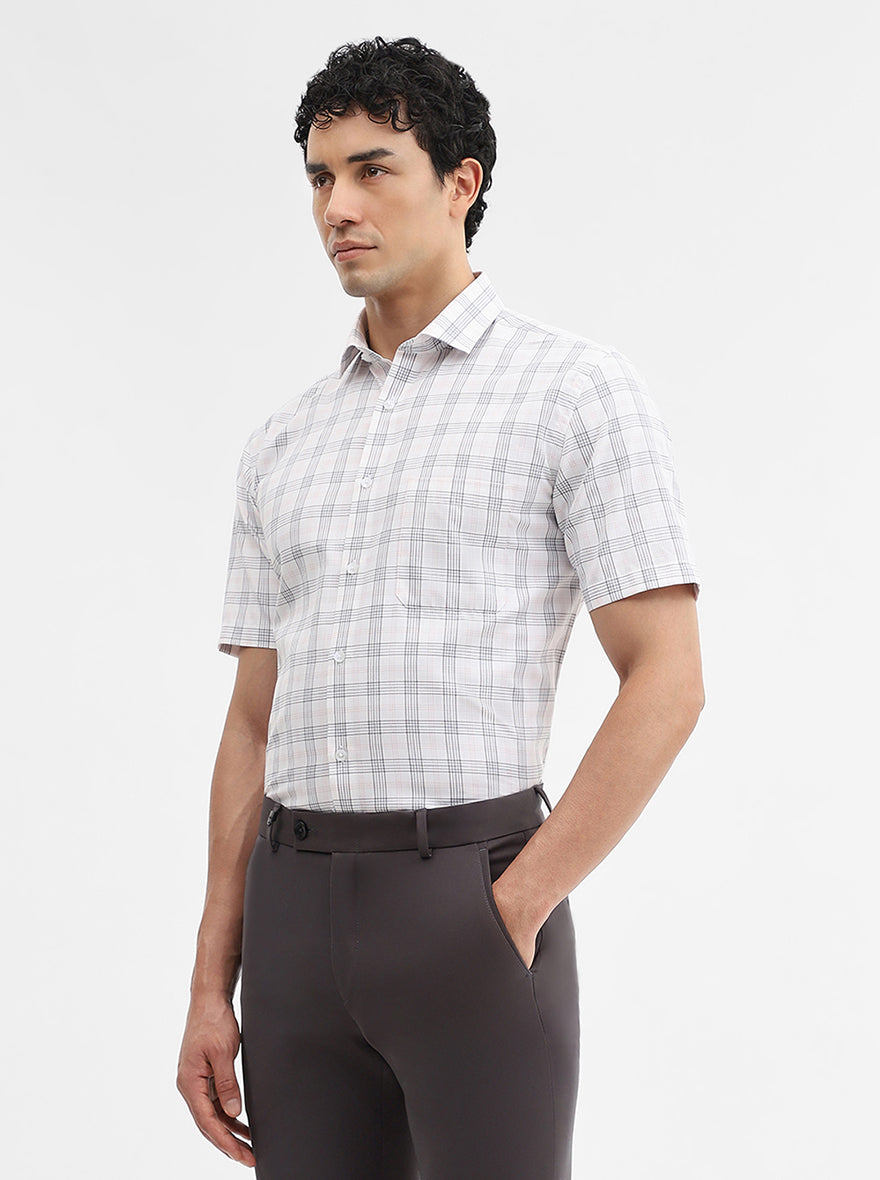 White & Grey Checked Regular Fit Formal Shirt | Greenfibre