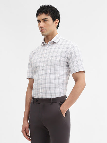 White & Grey Checked Regular Fit Formal Shirt | Greenfibre