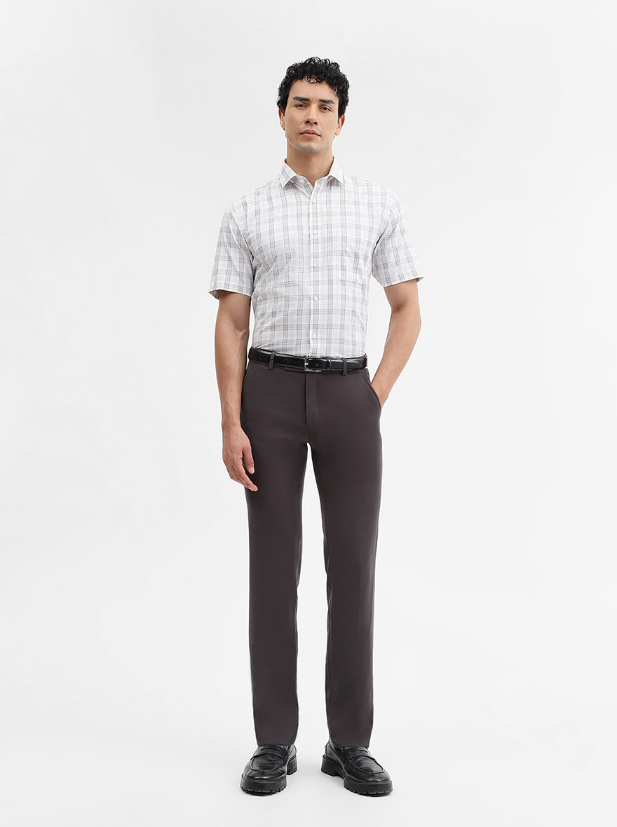 White & Grey Checked Regular Fit Formal Shirt | Greenfibre