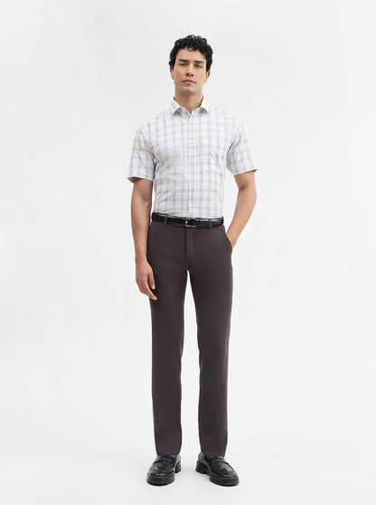 White & Grey Checked Regular Fit Formal Shirt | Greenfibre