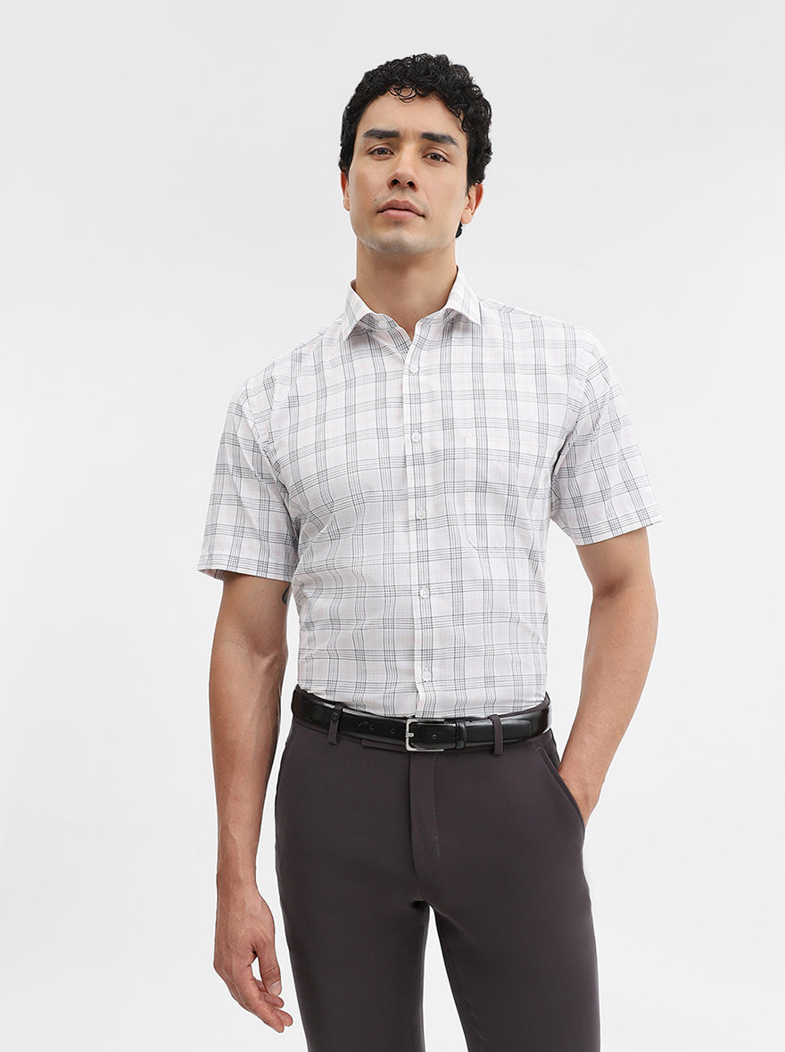 White & Grey Checked Regular Fit Formal Shirt | Greenfibre