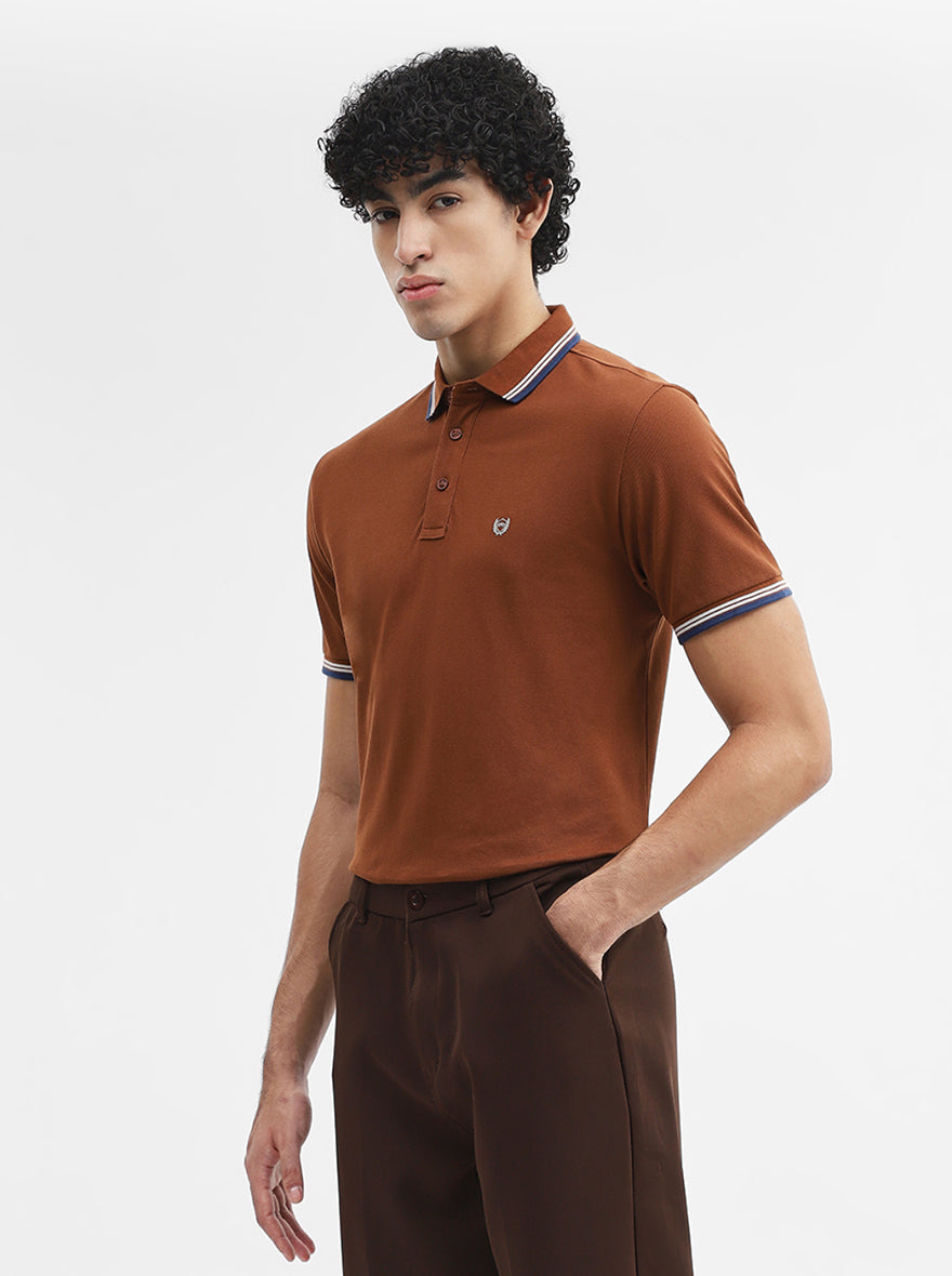 Rust Solid Slim Fit Polo T-Shirt | JadeBlue
