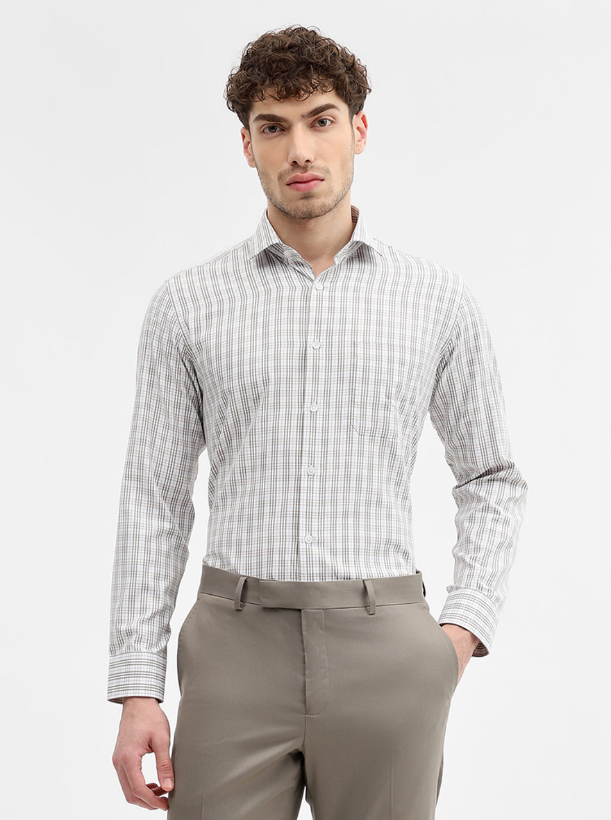 Green & White Checked Slim Fit Formal Shirt | Greenfibre