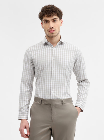 Green & White Checked Slim Fit Formal Shirt | Greenfibre