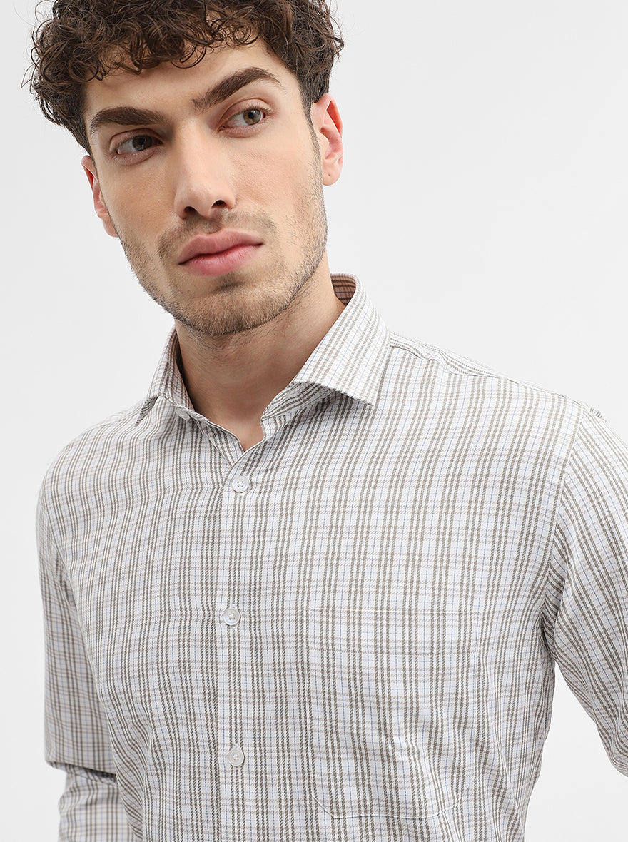 Green & White Checked Slim Fit Formal Shirt | Greenfibre