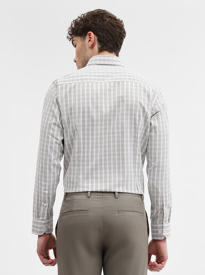 Green & White Checked Slim Fit Formal Shirt | Greenfibre