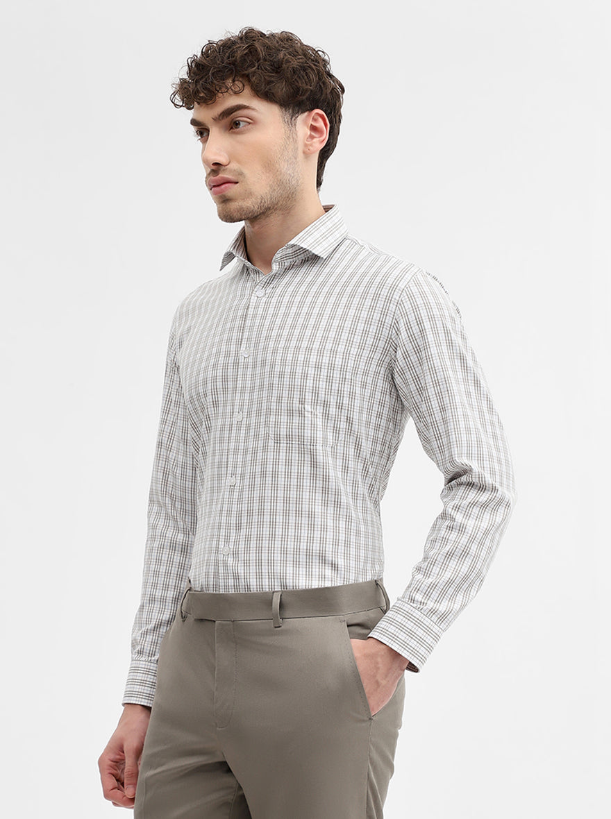Green & White Checked Slim Fit Formal Shirt | Greenfibre