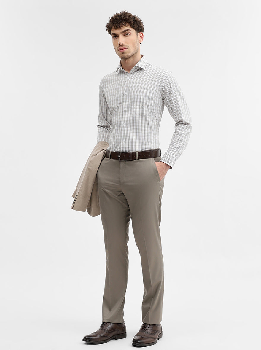 Green & White Checked Slim Fit Formal Shirt | Greenfibre