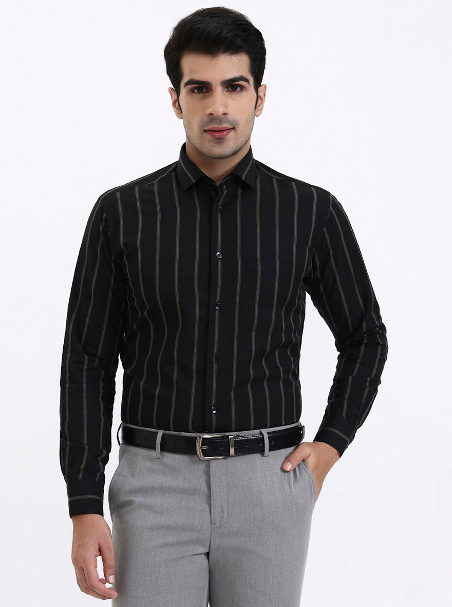 Black Striped Slim Fit Formal Shirt | Metal