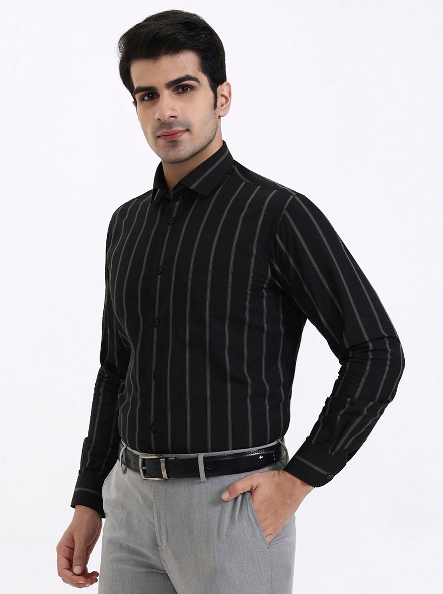 Black Striped Slim Fit Formal Shirt | Metal