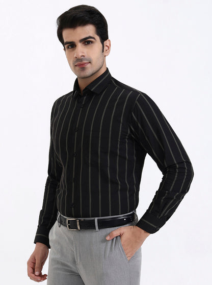 Black Striped Slim Fit Formal Shirt | Metal