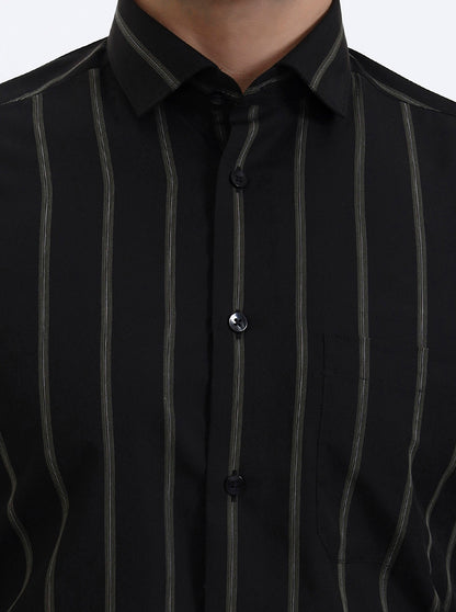 Black Striped Slim Fit Formal Shirt | Metal