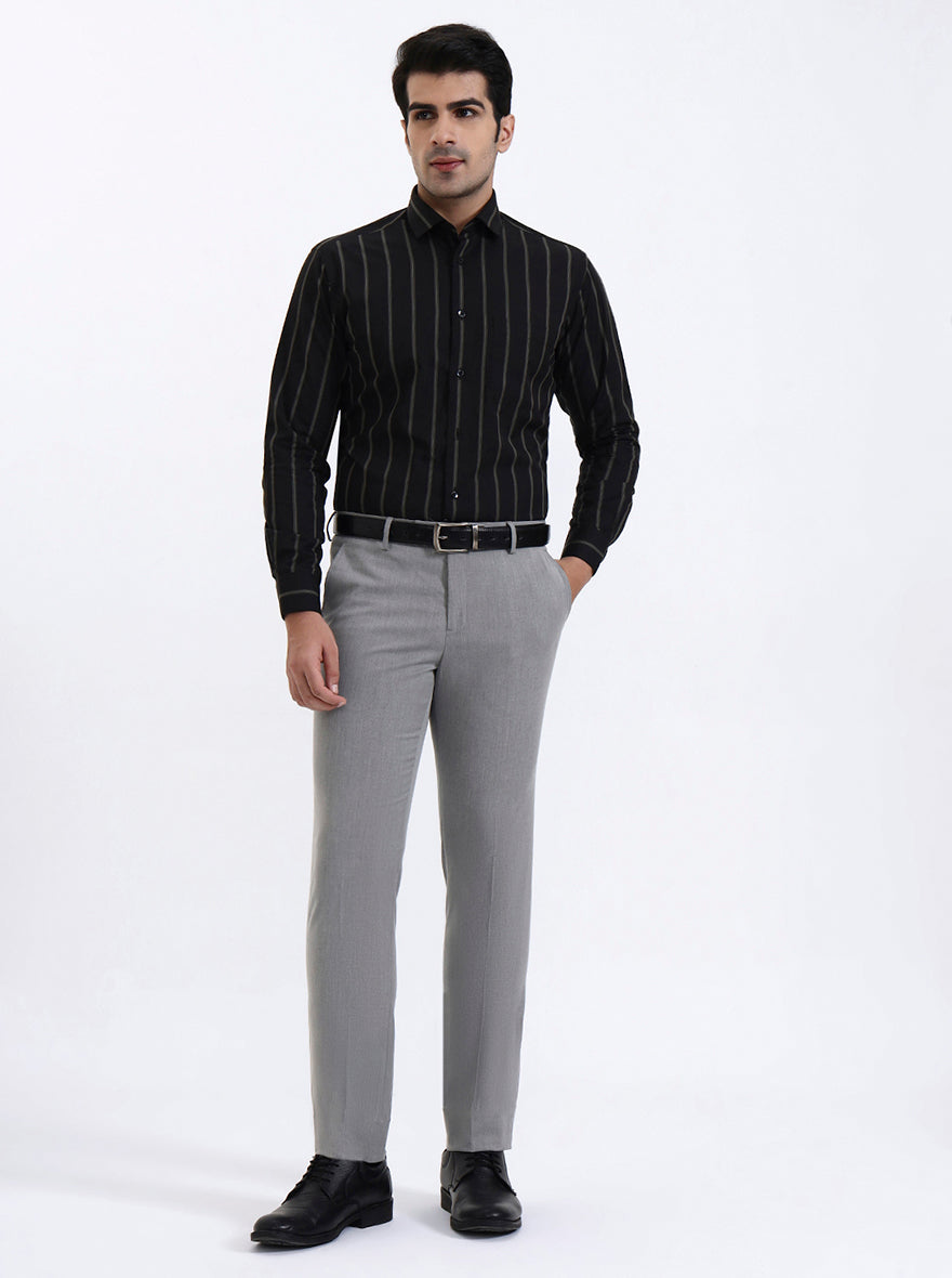 Black Striped Slim Fit Formal Shirt | Metal