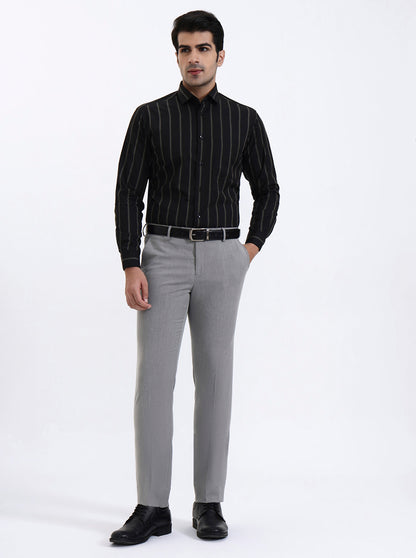 Black Striped Slim Fit Formal Shirt | Metal