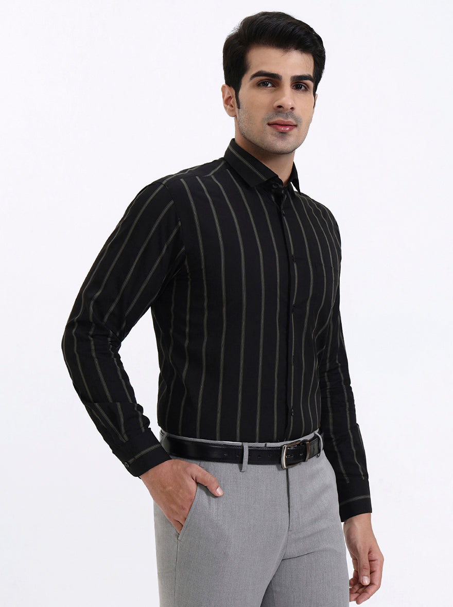 Black Striped Slim Fit Formal Shirt | Metal