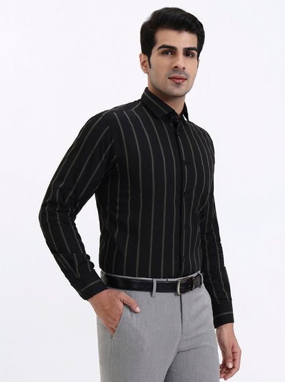 Black Striped Slim Fit Formal Shirt | Metal