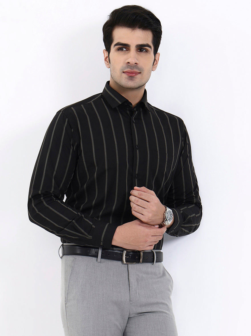 Black Striped Slim Fit Formal Shirt | Metal