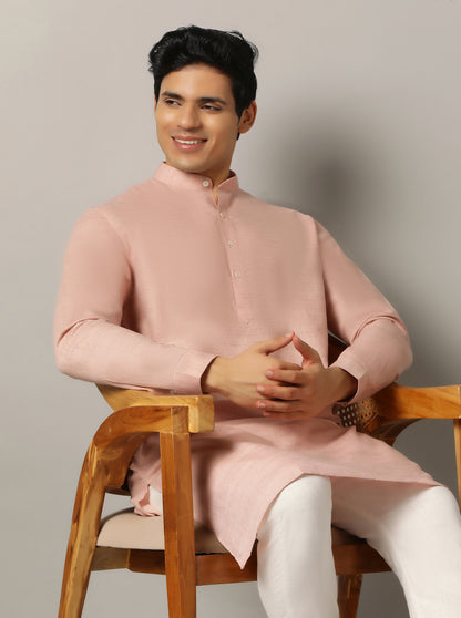Dusty Pink Solid Regular Fit Modi Kurta | JadeBlue