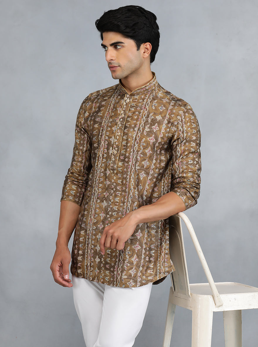 White Brown Self Design Kurta | The Kurta Company