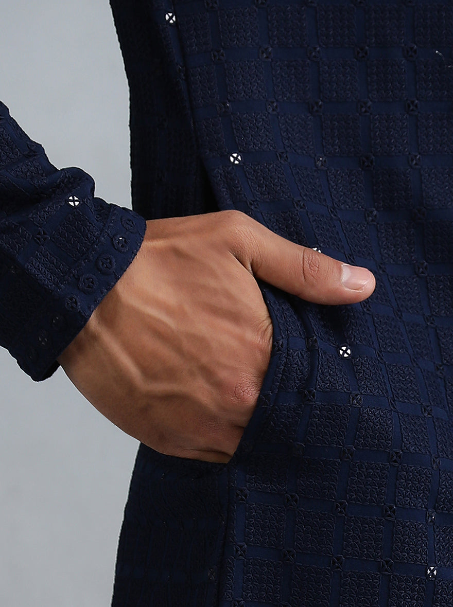 Navy Blue Embroidered Kurta | The Kurta Company