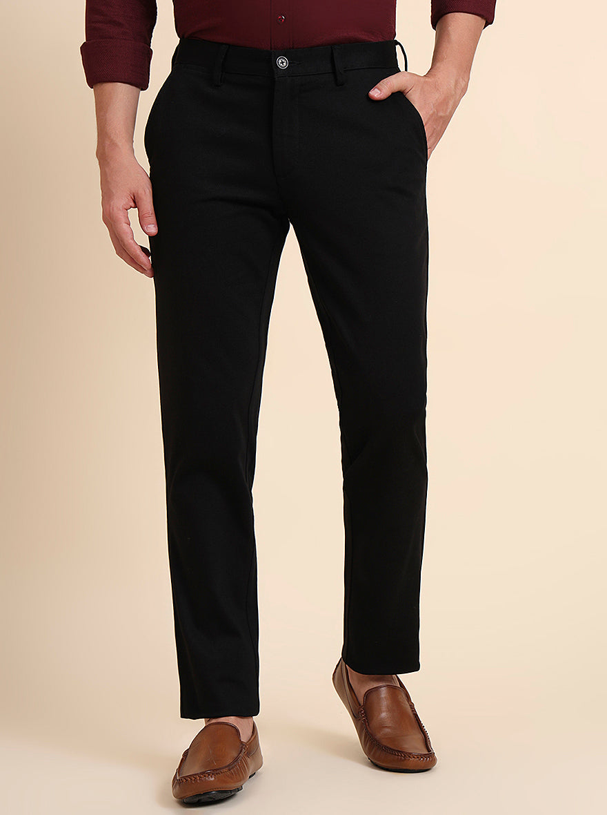 Black Solid Uno Fit Casual Trouser | JadeBlue