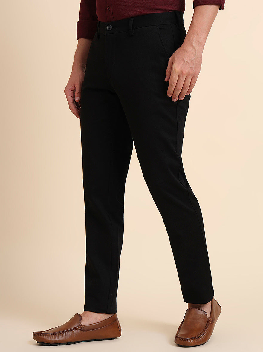 Black Solid Uno Fit Casual Trouser | JadeBlue