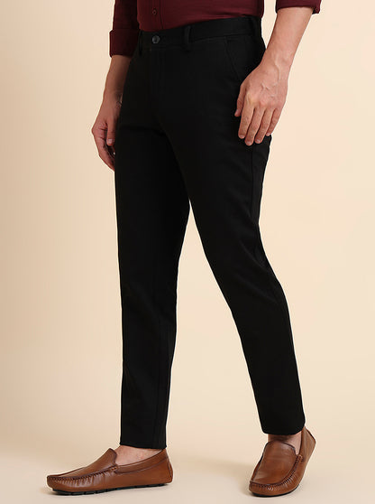 Black Solid Uno Fit Casual Trouser | JadeBlue
