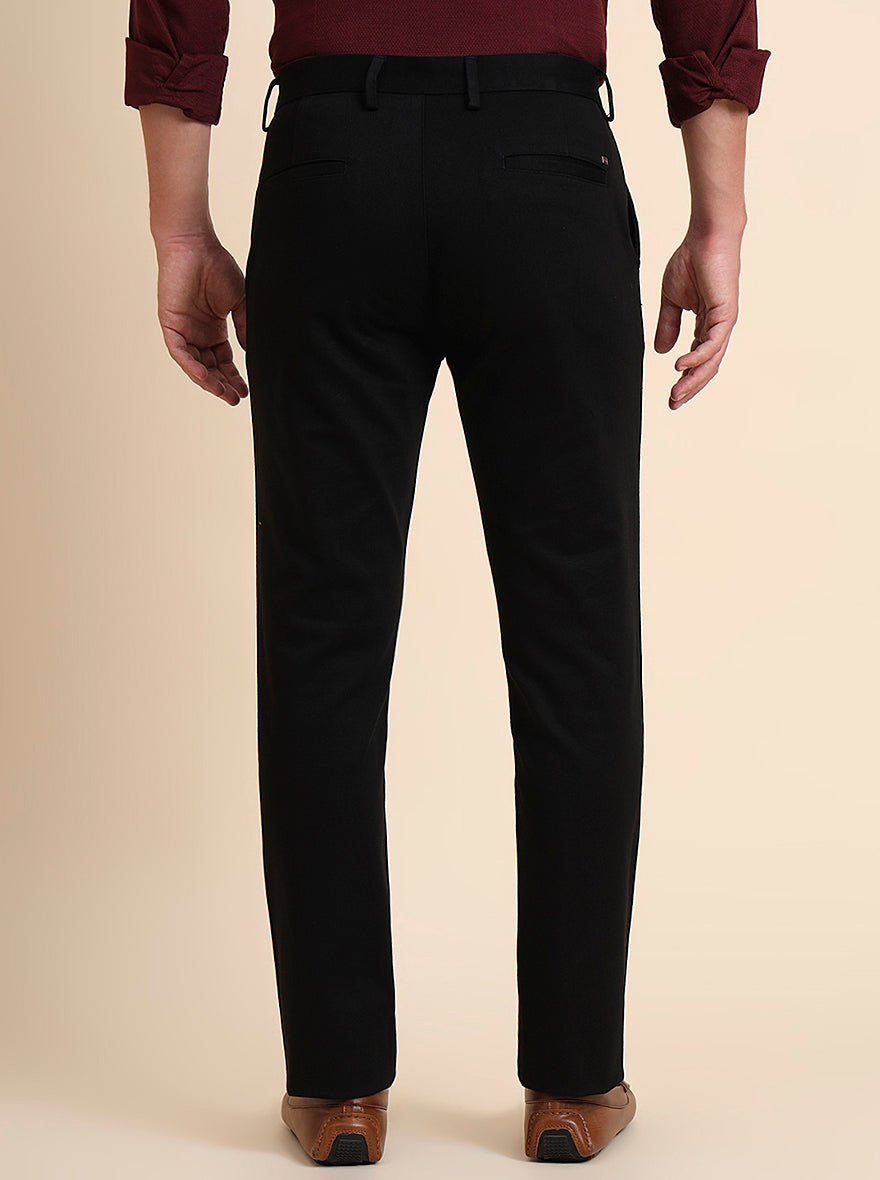 Black Solid Uno Fit Casual Trouser | JadeBlue