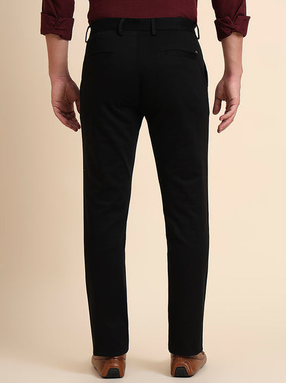 Black Solid Uno Fit Casual Trouser | JadeBlue