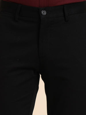 Black Solid Uno Fit Casual Trouser | JadeBlue