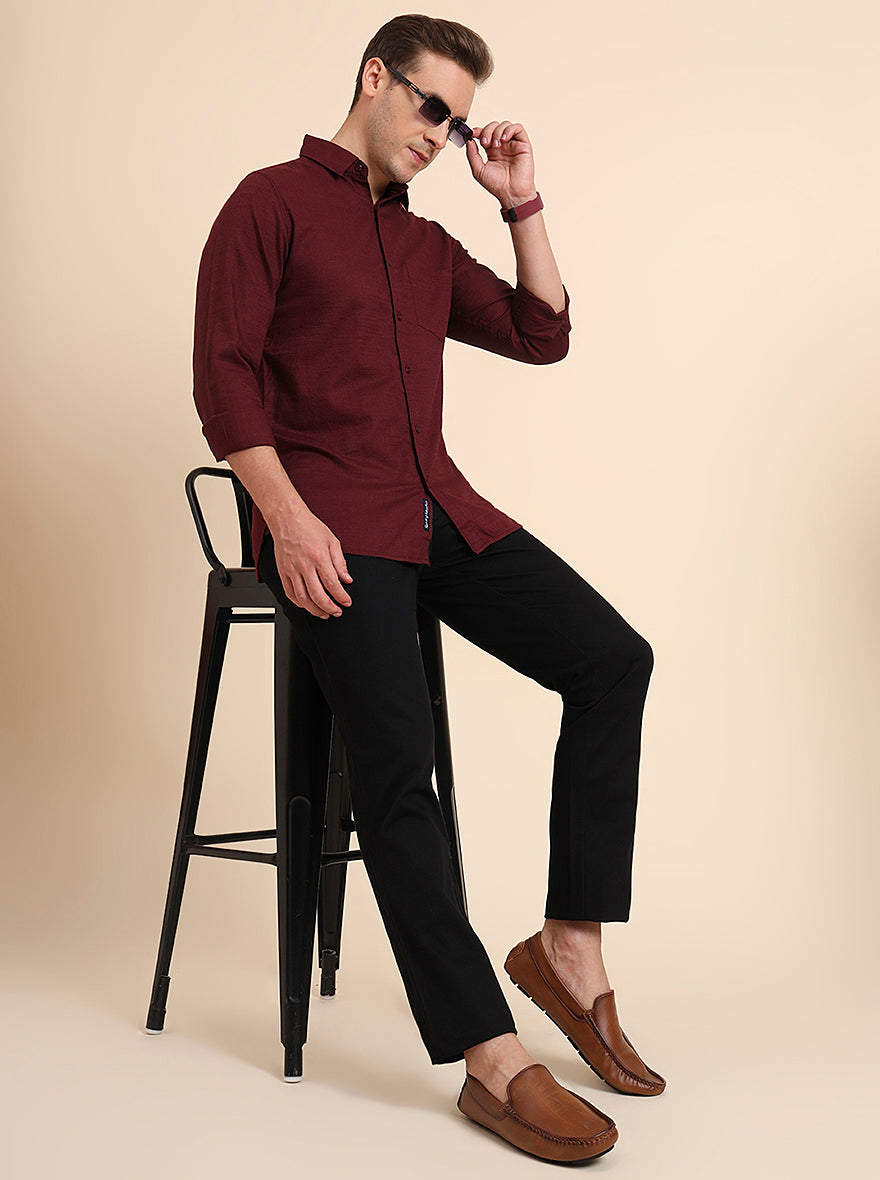 Black Solid Uno Fit Casual Trouser | JadeBlue