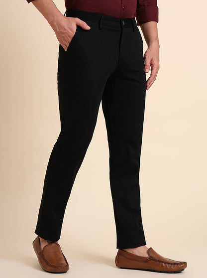 Black Solid Uno Fit Casual Trouser | JadeBlue