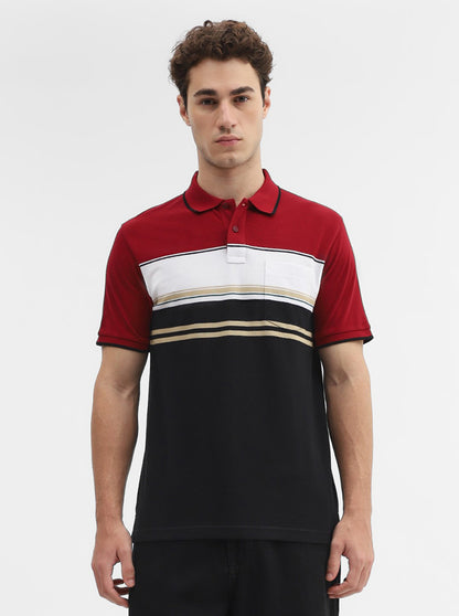 Red & Black Striped Slim Fit Polo T-Shirt | Greenfibre