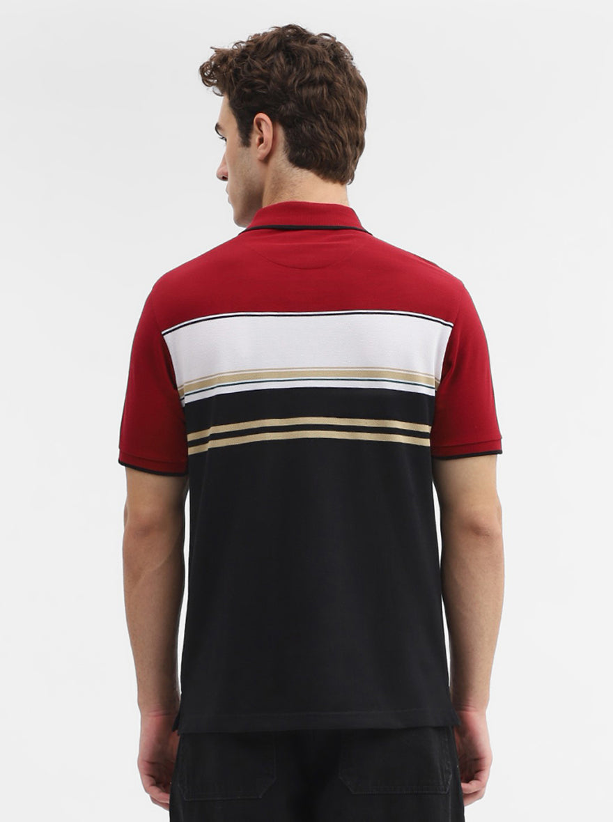 Red & Black Striped Slim Fit Polo T-Shirt | Greenfibre