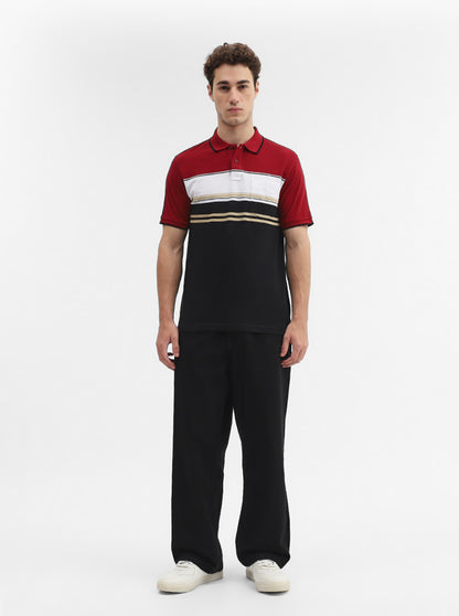 Red & Black Striped Slim Fit Polo T-Shirt | Greenfibre