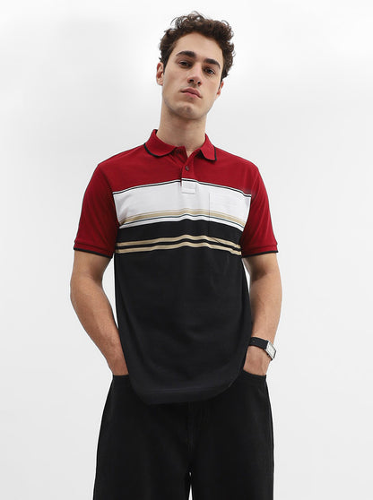 Red & Black Striped Slim Fit Polo T-Shirt | Greenfibre