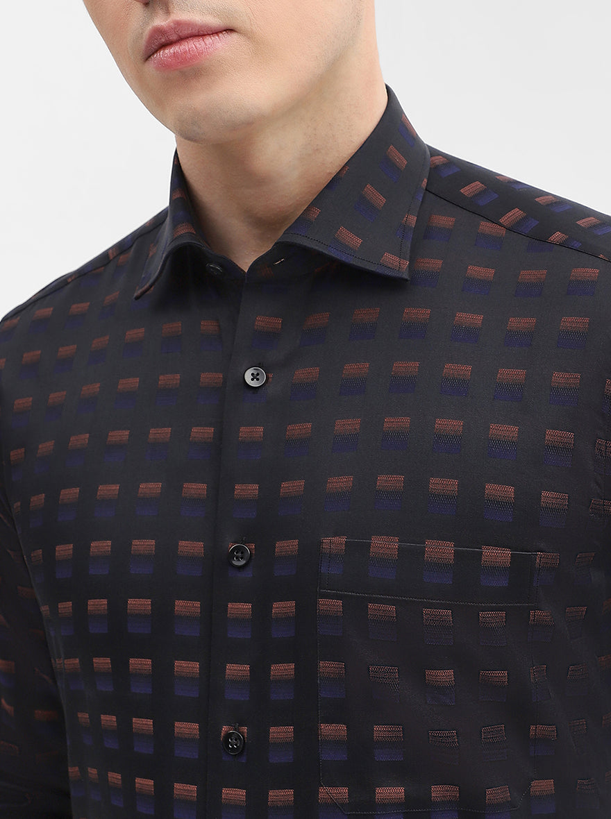 Black & Brown Printed Slim Fit Formal Shirt | Metal