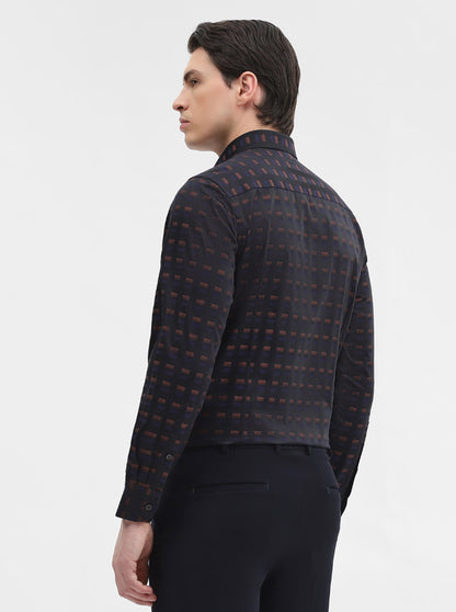 Black & Brown Printed Slim Fit Formal Shirt | Metal
