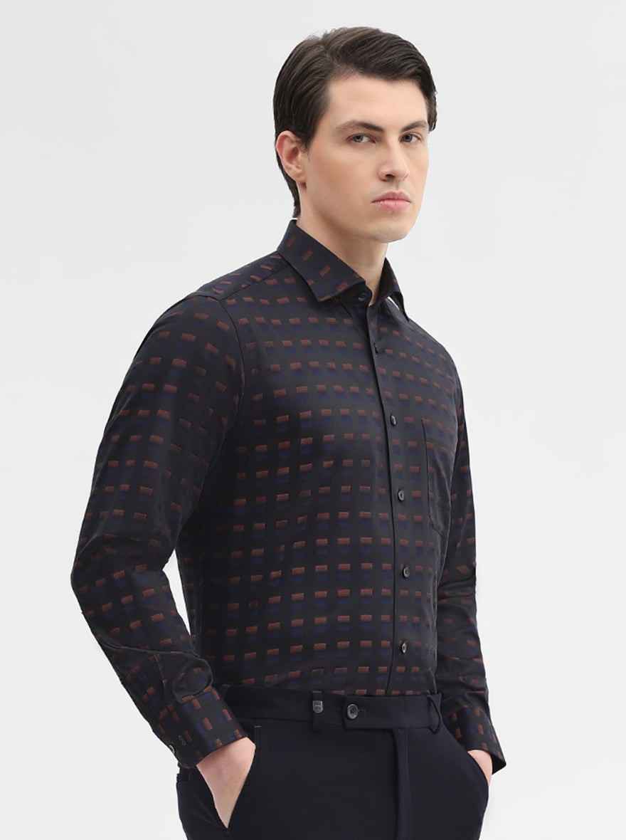 Black & Brown Printed Slim Fit Formal Shirt | Metal