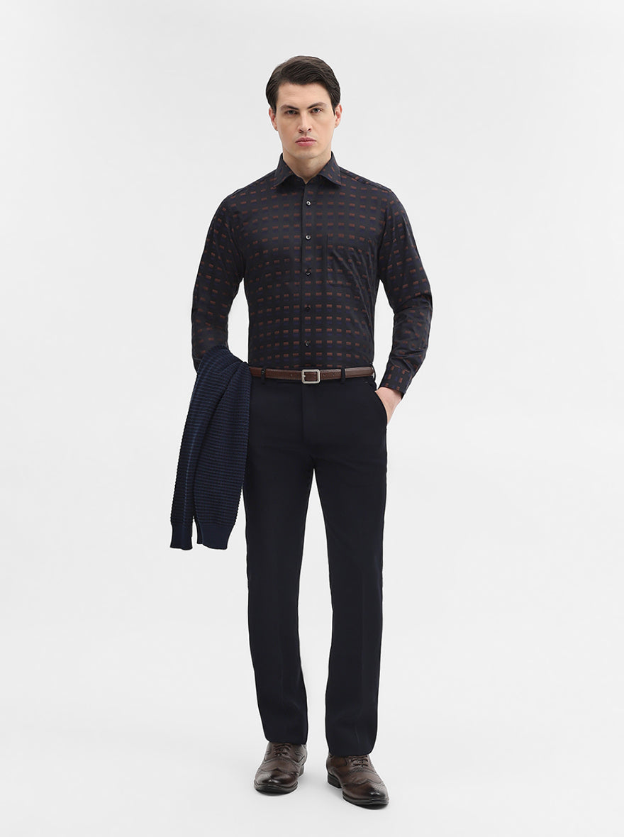 Black & Brown Printed Slim Fit Formal Shirt | Metal