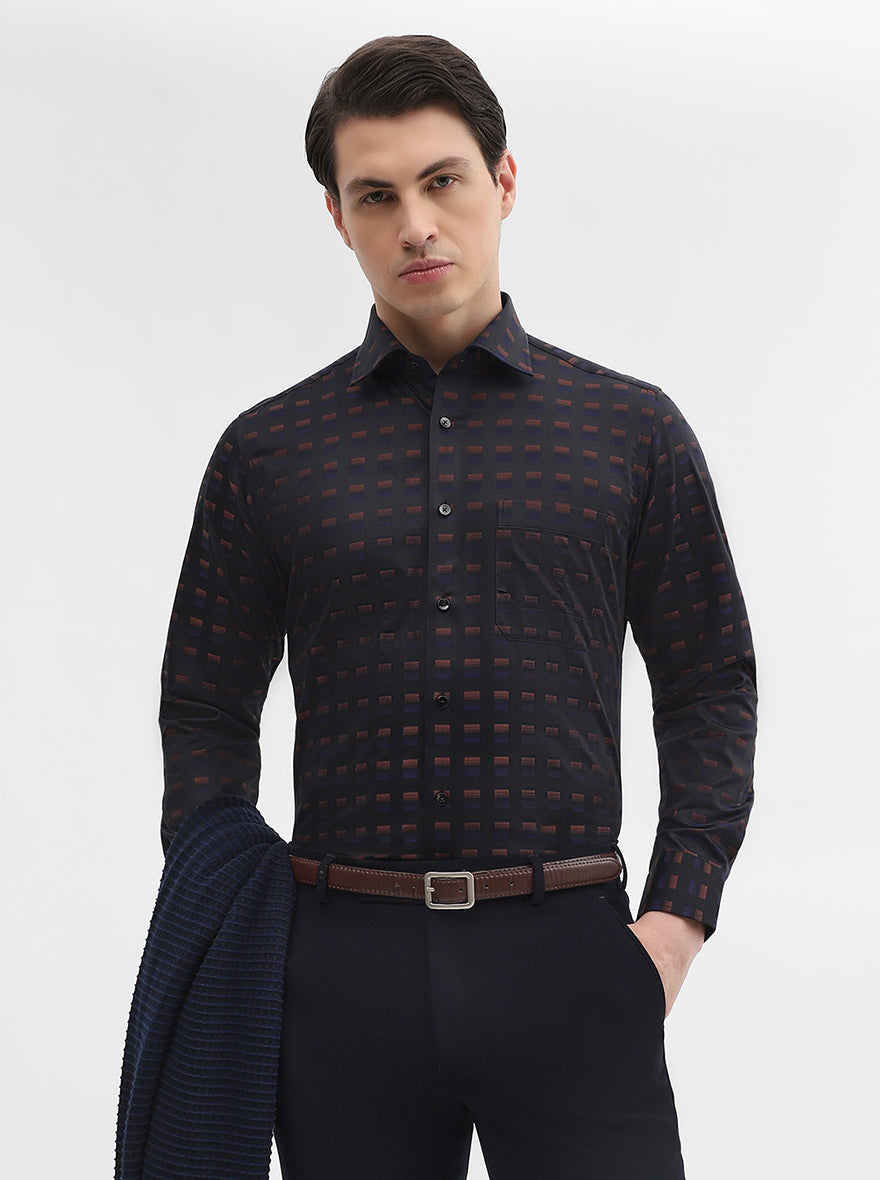 Black & Brown Printed Slim Fit Formal Shirt | Metal