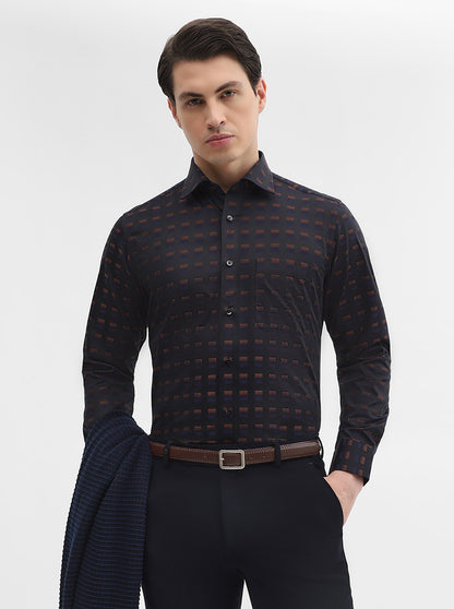Black & Brown Printed Slim Fit Formal Shirt | Metal