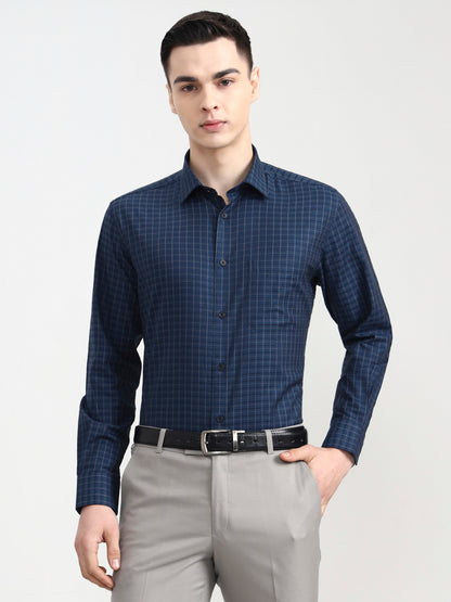 Raw Blue Checked Regular Fit Formal Shirt | JadeBlue